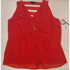 Thalia Sodi Red Ruffled Ladder-Back Top with Necklace NWT, Size XL